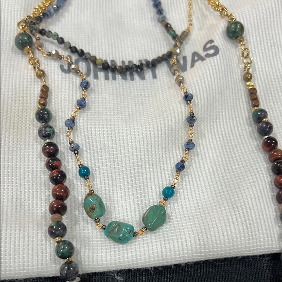 Johnny Was Green and Gold Beaded Necklace - Picture 2 of 7